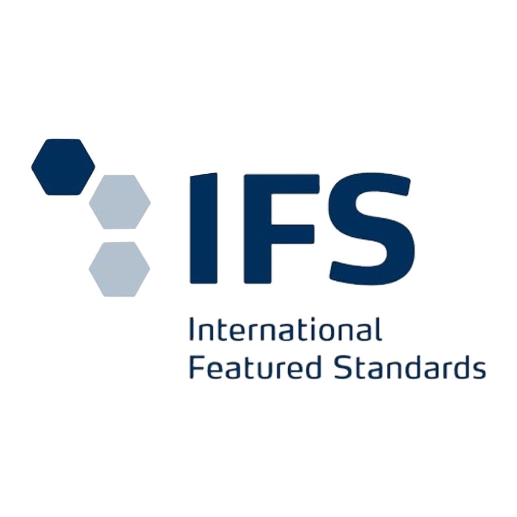 Логото на IFS (International Featured Standards) – международен стандарт за безопасност на храните и качеството в хранителната индустрия.